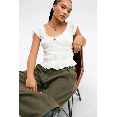 Kimchi Blue Remi Tie Front Blouse - White XL at Urban Outfitters