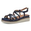 Keilsandalette TAMARIS, Damen, Gr. 37, blau (navy), Leder, Lederimitat, modisch, Schuhe, Riemchensandale, Sommerschuh mit verstellbarer Schnalle