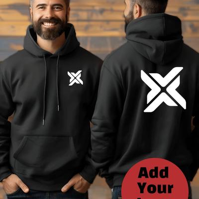TEMU Customizable Men's Hoodie - Personalized Logo, Loose Fit Drop Shoulder Design, Black Casual Sport Sweatshirt With Pockets, Team Or Family Gifts, Functional Pockets