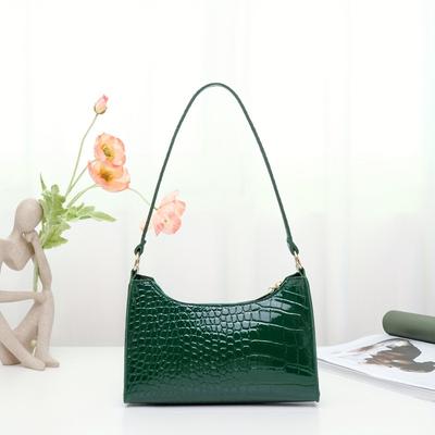 TEMU Chic Crocodile-embossed Women's Shoulder Bag With Wide Strap - Fashionable Solid Color Underarm Purse, Casual Phone Holder, Zip Closure - In Coffee, Light Brown, Pink, Green, Black Image