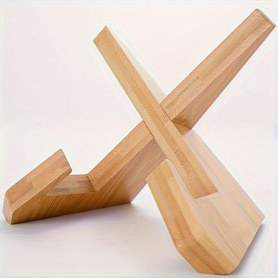 TEMU 1pcs Premium Bamboo Wooden Cookbook Holder Stand, High- Recipe Book Rest, Multipurpose Wood Tablet Reading Display Rack Image