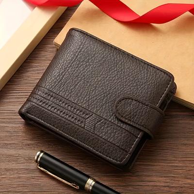 TEMU 1pc Retro Leather Wallet With Zipper & Closure - Textured Black Or Brown Finish, Multiple Card Slots, Durable & Easy- For Everyday Use, Men's Accessory | Elegant Wallet | Durable Wallet Image