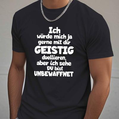 "TEMU Men's Plus Size Funny German Quote T-shirt - "ich Where Die Geistigsten" Design, Casual Short Sleeve, Black Polyester Blend, Summer Essential For Humor Lovers, Funny Tshirts, Plus Size" Image