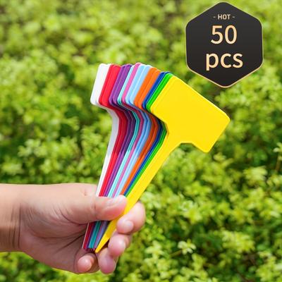 TEMU 50pcs Colorful Plastic Garden Labels - Plant Markers For Outdoor Gardening & Lawn Care, Random Colors, Essential For Organizing Image