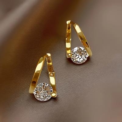 TEMU A Pair Of Stylish And Sophisticated Sparkling Zirconia Copper Circle Earrings, With A , Suitable For Ladies To And To Attend Parties. A Perfect Creative Gift. Image