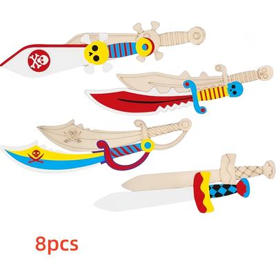 TEMU 8pcs/11pcs Pack Of Diy Pirate Wooden Swords, Unfinished Wood Painted Painting Creation Pirate Saber, Pirate Wooden Sword, Carnival Festival Party Gift Decoration Image