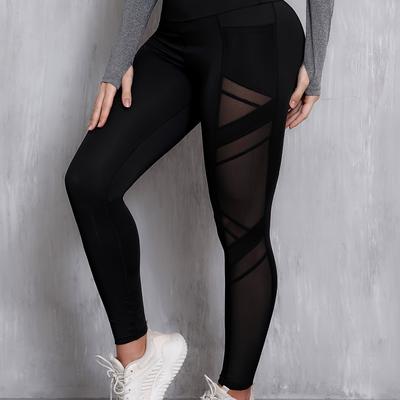 TEMU Women's High- Leggings - Breathable, Non-see-through Activewear Pants With Mesh Detail, Machine Washable Image