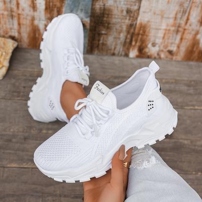 TEMU Plus Size Women' Breathable Mesh Sneakers - Comfortable Low-top Lace-up Walking Shoes With Cushioned Rubber Sole For Travel, Vacation & Casual Wear, Ladies Shoes Image