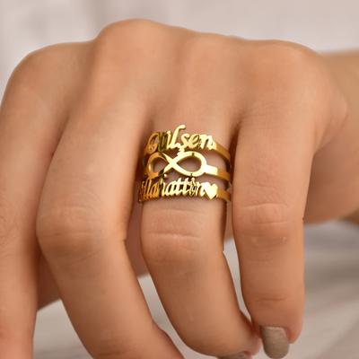 "TEMU Custom Stainless Steel Ring - Personalized "gullsen" & " " Design With Infinity Symbols, Golden- Elegant Handmade Jewelry For Women, Casual Attire Or , Jewelry | Elegant Accessory | Intricate" Image