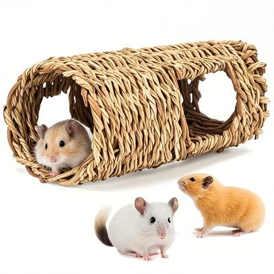 TEMU Small Pet Tunnel & Nest - Natural Woven Jute Hamster Habitat With Hideout, Guinea Pig & Hedgehog Hideout, Interactive Maze Toy For Indoor Small Animals, Hamster Hideout Image