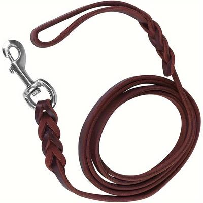 TEMU 1pc Durable Braided Dog Training Leash With Metal Handle - Adjustable For Running, Hiking & Walking (1.2m//2.1m) - Secure Dog Sizes Image