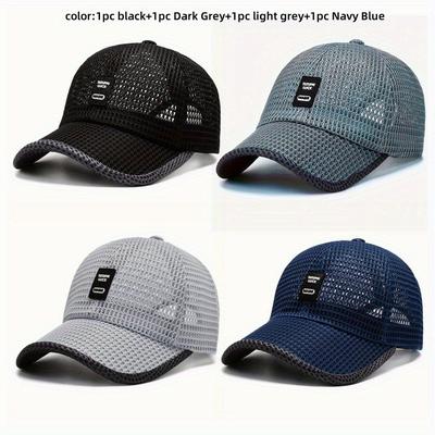 TEMU 4-pack Men's Baseball Caps, Polyester Woven Mesh Hats, Breathable Sun Protection Snapback With Closure, , Hand Wash - Stylish Trucker Dad Caps Image