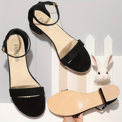 TEMU 1 Pair Women’s Summer Chunky Heel Sandals - Toe Ankle Strap Shoes With Golden , Cover Upper & Rubber Sole, Stylish Party & Dress Shoes Image