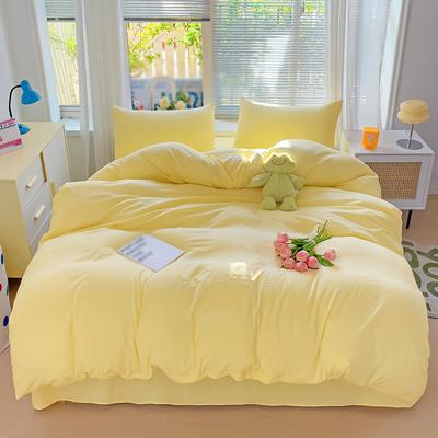 TEMU 3pcs Simple 90g Brushed Polyester Solid Color Double Quilt Cover Set, 1 Quilt Cover And 2 Pillowcases Light Yellow Image