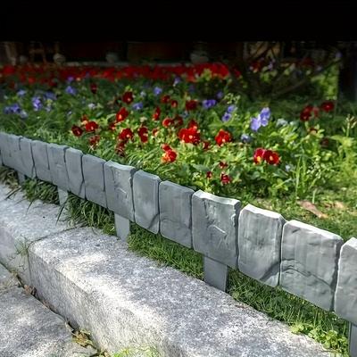TEMU 12/24pcs Gray Stone Effect Plastic Garden Edge Fence, Flower Bed Frame, Garden Courtyard Decoration Fence Image