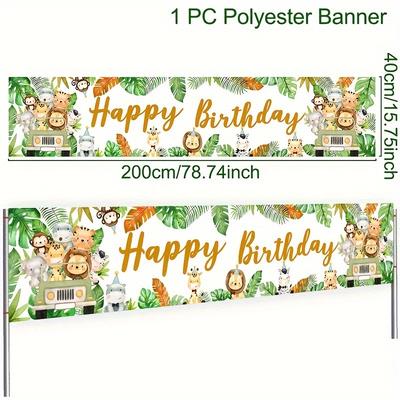 TEMU 1pc, Happy Birthday Banner Featuring Driving Animals, Wild 1 1st Birthday Party Banner Supplies, Jungle Animals Theme Birthday Party Backdrop Decoration Image
