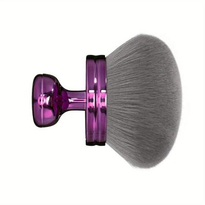 "TEMU Extra-large 3.2" Round Head Kabuki Brush For Self-tanner, Bronzer & Leg Makeup Application - Soft Synthetic Bristles, Purple Handle, Fluffy White Bristles, Ideal For Blending & Smoothing" Image