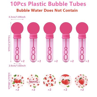 TEMU 10pcs Strawberry Bubble Tubes, Empty Plastic Soap Dispensers With Stickers, No Liquid, Ideal For Shower, 1st Birthday, Wedding Favors, Party Decorations - Use Image
