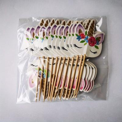 TEMU 24pcs Adorable Unicorn Cake Toppers - Vibrant Birthday Party Cupcake Decorations With Colorful Floral Designs, Wooden Sticks, Celebrations & Photo Props, Cake Decorating Supplies Image