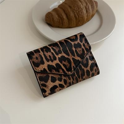 TEMU Stylish Leopard Print Women’ - Compact Bifold Design With Card Holder & Coin Purse, Black And Brown, Handbag For Everyday Use Image