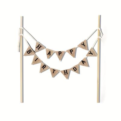 TEMU 1pc Vibrant Happy Birthday Banner With Wooden Sticks - Reusable Cake Decoration Flag For Party Photo Props, Diy Celebration Supplies, No Electricity Needed, Birthday Party Decorations Image