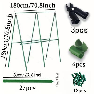 TEMU 1 Set Of 27 Durable Metal Climbing Plant Garden Stakes - Vine Support Poles Suitable For Tomatoes, Grapes, And - Essential For Greenhouse And Outdoor Gardening, * Inches Image