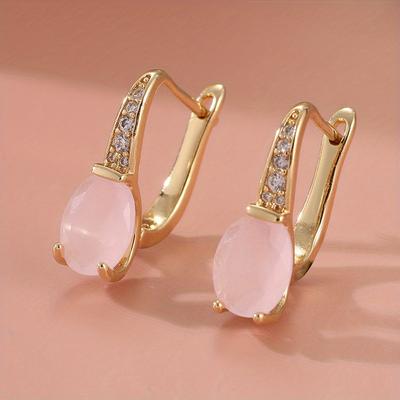 TEMU Delicate And Elegant Pink Oval Jewel Earrings, Ladies Holiday Party Wear Exquisite Accessories, Birthday Gift, Christmas Earrings Image