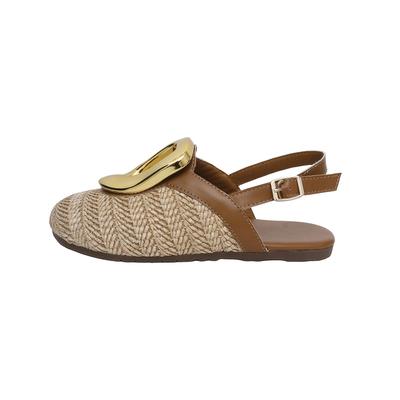 TEMU [1pr Women's Slides] Women's Summer Slides, Round Toe Flat Heel Sandals, Fabric Upper & Inner, Tpr Sole, With Closure, Hand Washable, For Summer Image