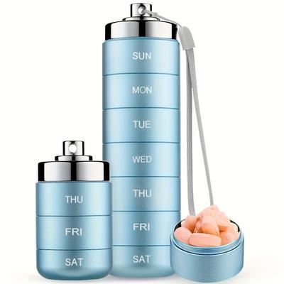 TEMU Metallic Travel Pill Organizer, Portable 7-day Vitamin Container, Stacking, Waterproof, Daily Pill Box, Large Pill Container, Vitamin, Fish Oil, Supplement Daily Organizer Image