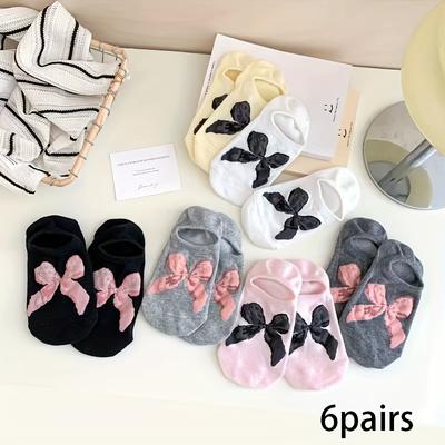 TEMU 6-pack Mixed Color Boat Socks-nx-ladies' Spring/summer Thin Ballet Style Solid Bow Boat Socks Image