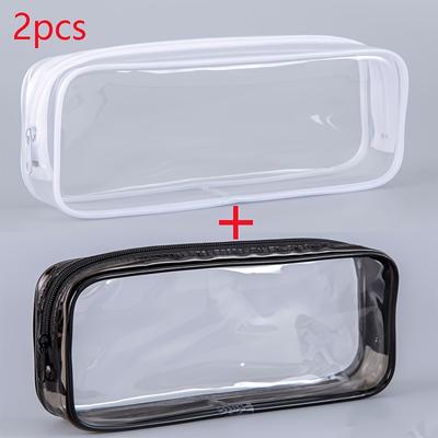 TEMU 2pcs Clear Pvc Pencil Cases, Large Capacity Transparent Stationery Organizers With Durable Zippers For School And Office Supplies, Pencil Pouch Image