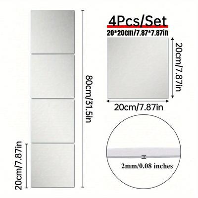 TEMU 4pcs Set Shatterproof Acrylic Mirror Tiles - Waterproof & Dustproof, For Bedroom, Home Gym & Closet Decor, Mirror For Bedroom Image