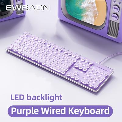 TEMU Eweadn V3 Gaming Wired Keyboard Mechanical Feel Led-backlit, Purple Office Keyboard Silent Full Size, Keyboards Slim, Portable Computer Peripheral Accessories, Compatible With Windows/laptop For Image