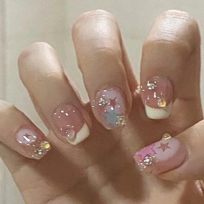 TEMU 048 - Milk Fairy Nail Art, Trendy Wearable Nails For Spring And Summer With Sparkling Milk Fairy Design Image