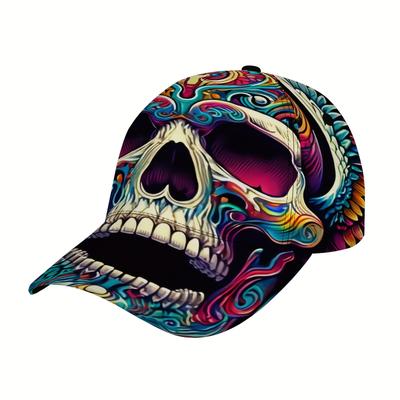 TEMU 1pc Skull Pattern Hip Hop Baseball Cap - Unique Street , Adjustable Size, Cool Pattern, Sports Headwear, Fashion Accessory, Holiday Gift Image