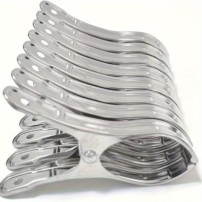 TEMU 10/20 Pack Heavy Duty Stainless Steel Clothespins - Large Rust-resistant Towel Clips With , For Beach, Laundry, Outdoor Use - Easy To Carry, Sleek Metallic Finish, Construction, Clothes Pins Image