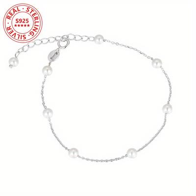 TEMU Popular S925 Sterling Silver Pearl Bracelet For Women's - Minimalist Birthday Party Bracelet With 0.8g Weight Image