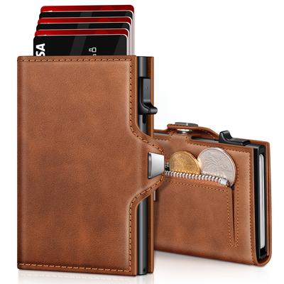 TEMU Modern, Men'-thin Minimalist Wallet With Pop-up Credit Card Holder, Rfid Blocking, And Coin Pocket - Ideal Gift Box Included, Black Leather, Small Wallet Image