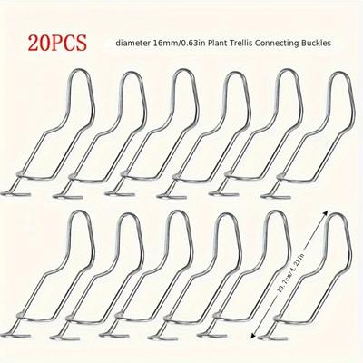 TEMU 20pcs Durable Rust-resistant Steel Wire Plant Support Clips - Indoor/outdoor Use, Ideal For Bonsai & Climbing Plants, Spring Snap Design For Secure Vine & Garden Trellis Connections, Plant Clips Image