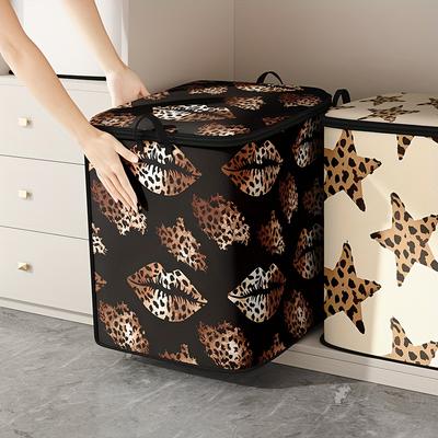 TEMU 1pc Large Star Clothing Lid Storage Box, Leopard Lip Print Storage Bag, Large Capacity Folding Storage Bag For Blankets, Quilts And Clothes - Durable Non-woven Material, Strong Zipper, Gifts Image
