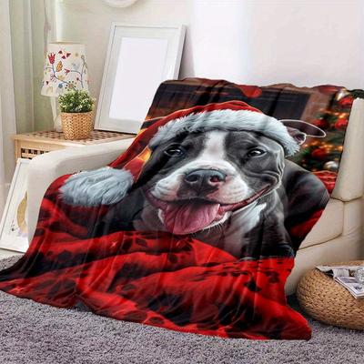 TEMU Christmas Pit Print Soft Knit Polyester Throw Blanket - Cozy Nap Sofa Office Decorative Blanket, Ideal Birthday & Holiday Present Image