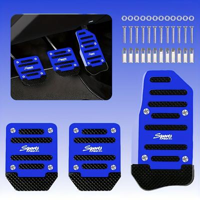 TEMU 3pcs Non-slip Car Pedal Cover Set - Aluminum & Abs, For Grip & Safety In Cars And Suvs Image