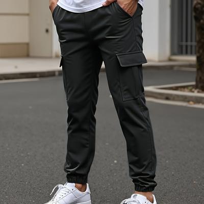 TEMU 1pc, Solid Color Jogger Cargo Teen Boy Pants With Multi- Set For Teenager, Elastic Waist Cargo Pants For All , Outdoor Image