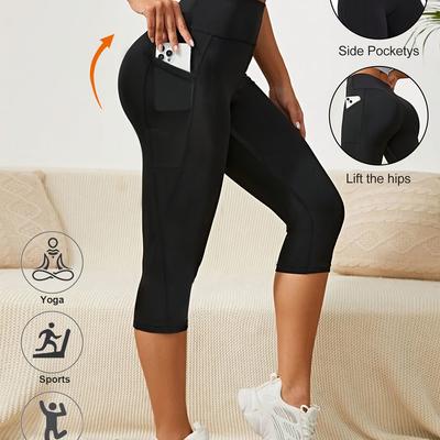 TEMU Spring/summer Thin Women's Trousers, Sports Yoga Fitness Bottoms, High Waist Butt Lifting Shapewear -eighth Pants, Side Pockets, Elastic Super Tight Jumping Sports Bottoms, Women's Clothing Image