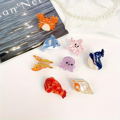 TEMU Cute Mini Hair Clip Set Featuring Ocean-themed Designs, Including Fish Hairpins And Accessories For Women. Image