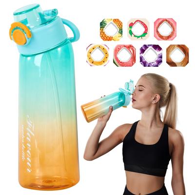 TEMU 900ml/30.5oz Bpa-free Air Bottle With 7 Flavor Pods, Interchangeable Colorful Caps, Leak-proof Design & Ergonomic Handle For Outdoor Sports, Gym, Hiking - Blue & Orange Image