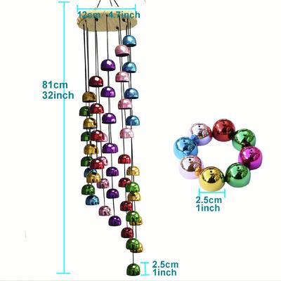 TEMU 1pc Vintage 48-bell Wind Chime, 30-inch Metal Copper & Solid Wood, No Battery Needed, Ideal Gift For New Year, Valentine's, Day Image