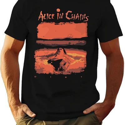 "TEMU Alice In Chains Graphic T-shirt- Men's Casual Crew Neck Short Sleeve Tee, Soft With "alice In Chains" Print& , Comfortable For Casual Attire" Image