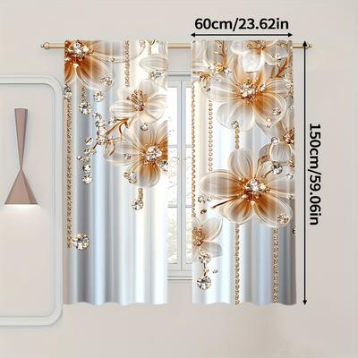 TEMU 2pcs, Floral-themed Drapes All-season Holiday Decor Curtains, Polyester, Suitable For Living Room, Bedroom, Study, And Dining Room, (rod Free) Image