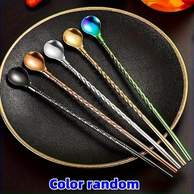 TEMU 5pcs Dual-use Long-handle Iced Tea Spoon, Stirring Spoon, Stainless Steel Coffee Spoon, Colorful Ice Cream Spoon Home, Office And Restaurant. Suitable For Home Dinner Image